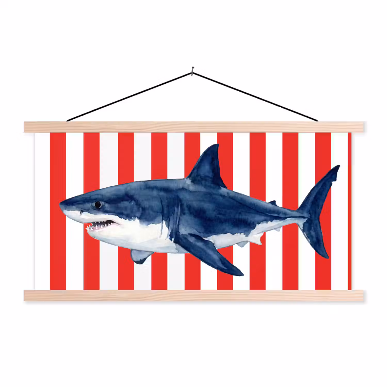 Vis - Haai - Zee - Illustratie - Blauw textielposter latten blank klein -3d