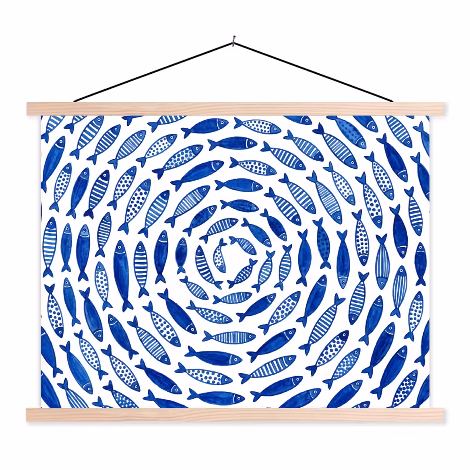 Vis - Patroon - Onderwater - Abstract - Blauw textielposter latten blank klein -3d