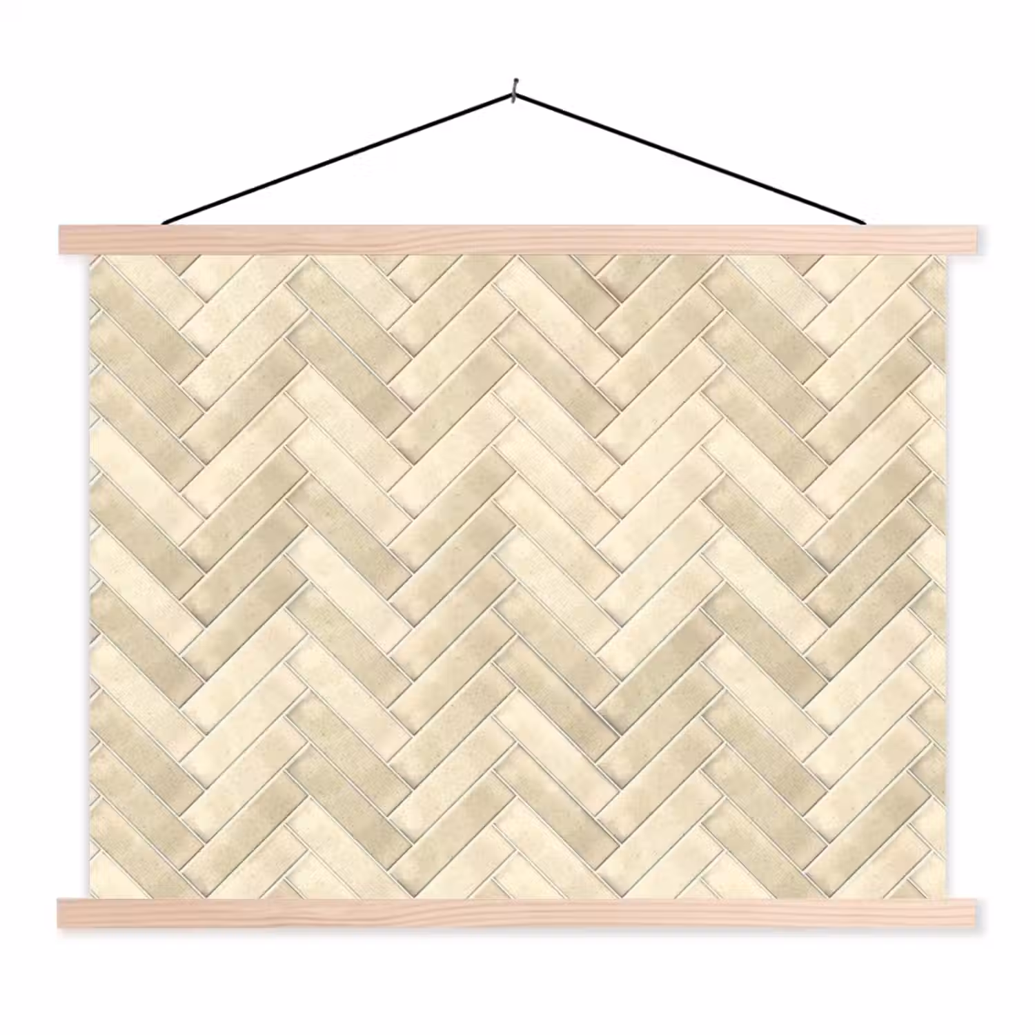Visgraat - Wandtegel - Licht Beige textielposter latten blank klein 122 -3d