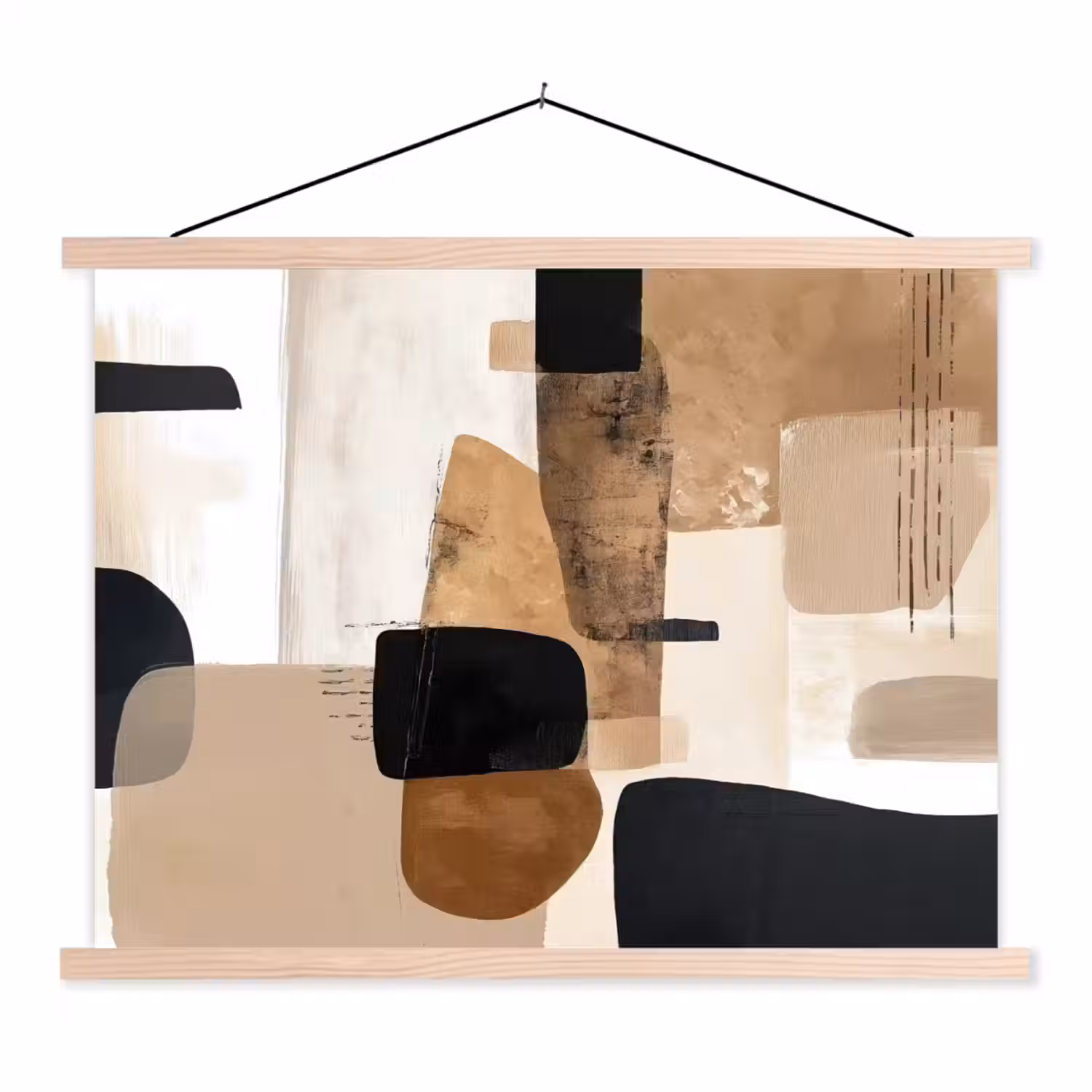 Vlakken - Abstract - Zwart - Strepen textielposter latten blank klein -3d