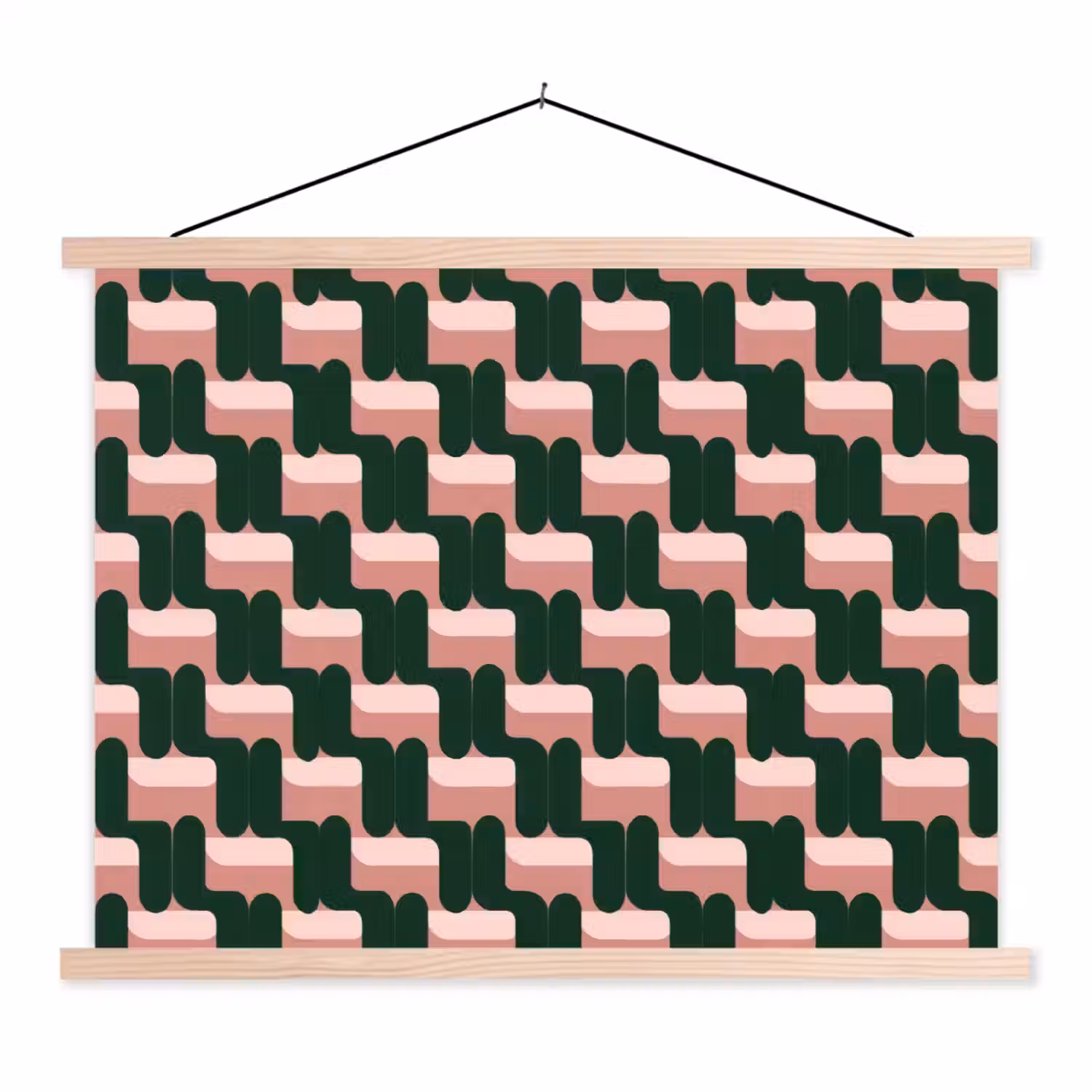 Vlechtpatroon - Groen - Roze - Geometrisch textielposter latten blank klein 122 -3d