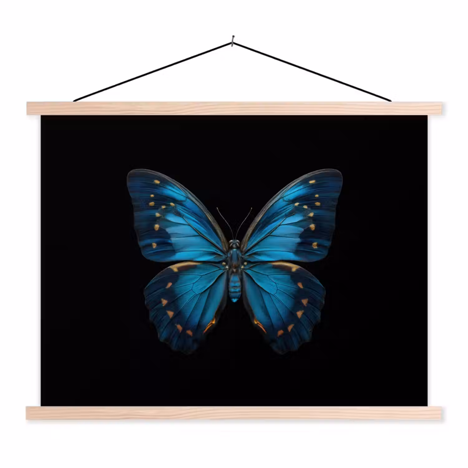 Vlinder - Blauw - Contrast textielposter latten blank klein -3d
