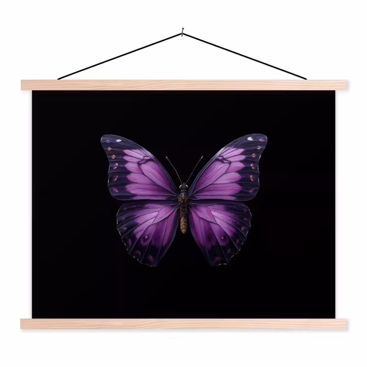Vlinder - Paars - Levendig textielposter latten blank klein -3d