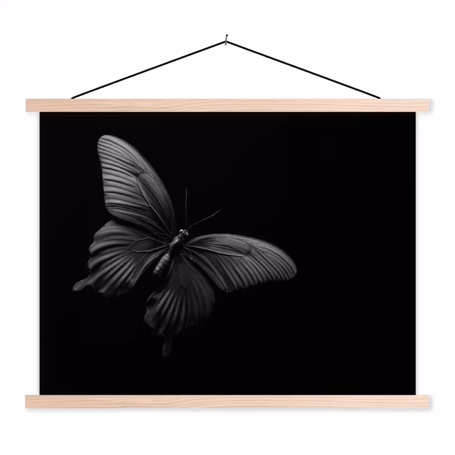 Vlinder - Zwart - Insect - Dieren textielposter latten blank klein -3d