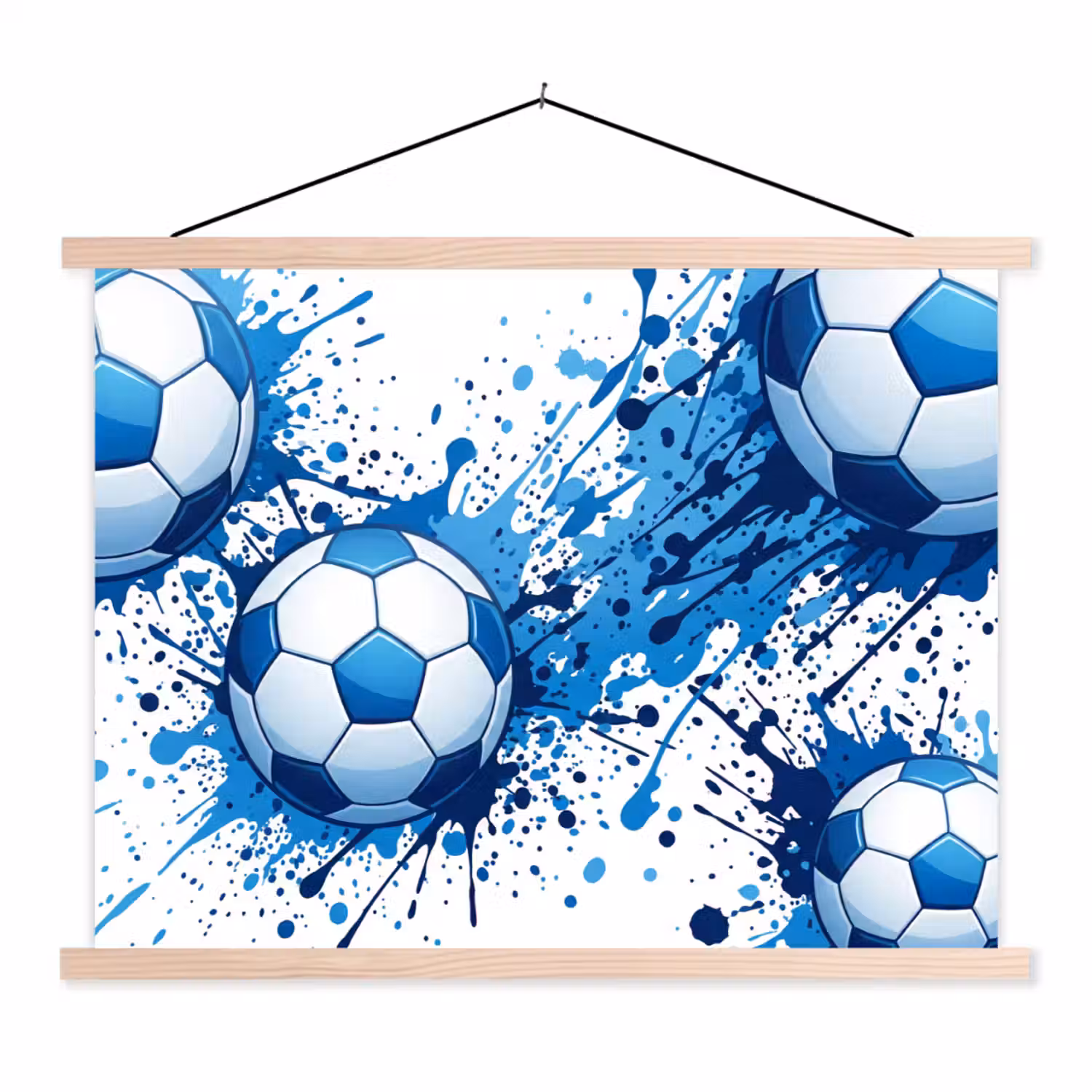 Voetballen - Verf - Sport - Blauw textielposter latten blank klein -3d