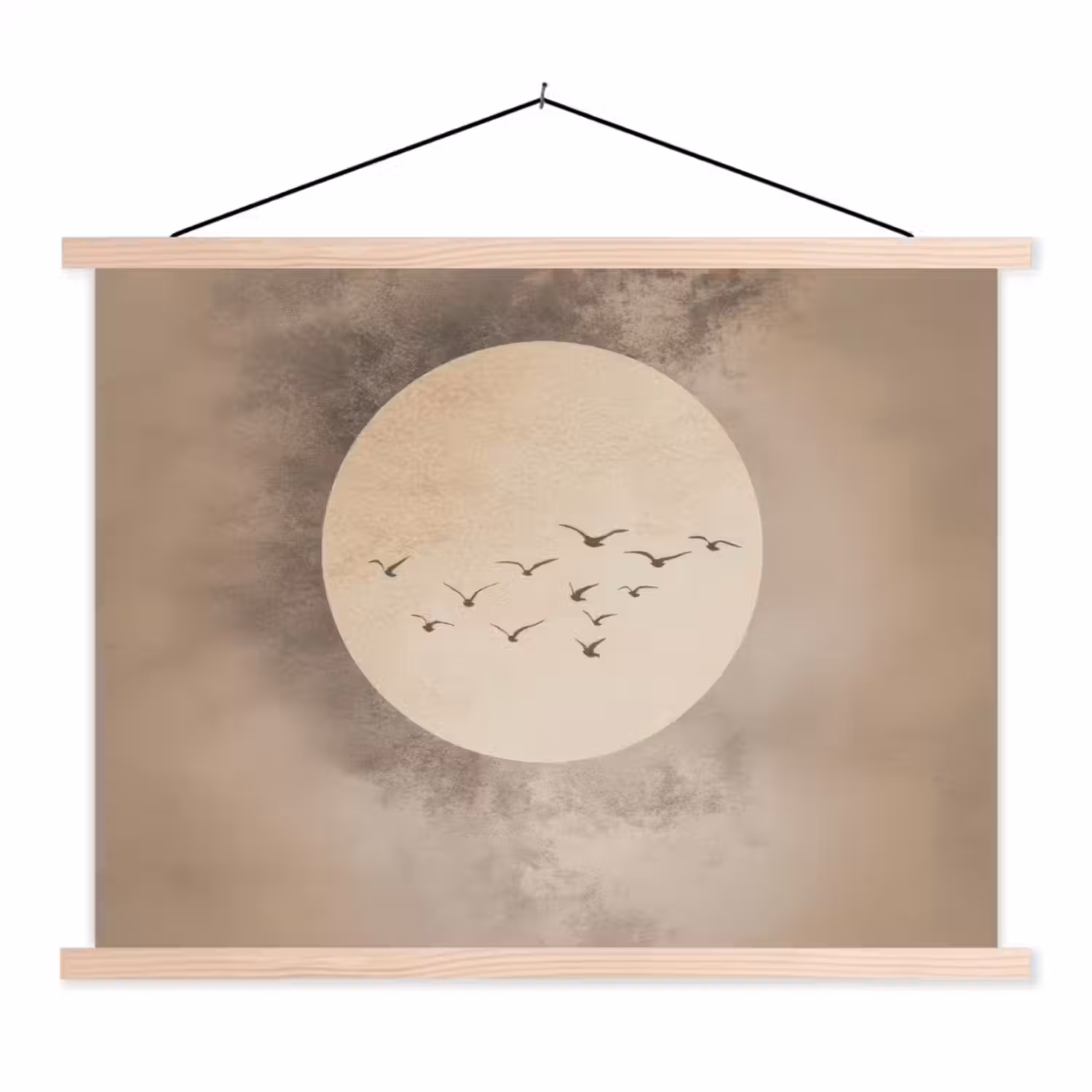 Vogel - Beige - Japandi textielposter latten blank klein -3d