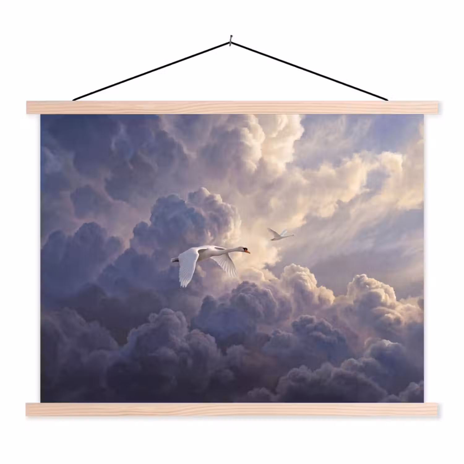 Vogel - Vliegend - Natuur - Wit - Wolken textielposter latten blank klein -3d