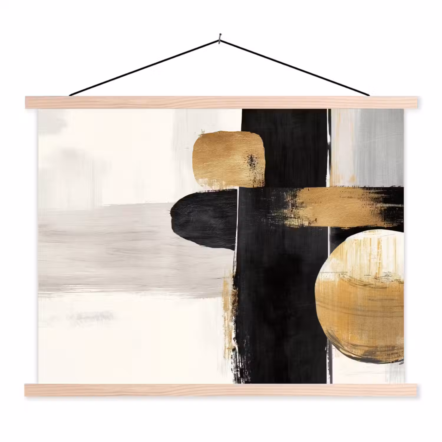 Vormen - Penseelstreken - Abstract - Goud textielposter latten blank klein -3d