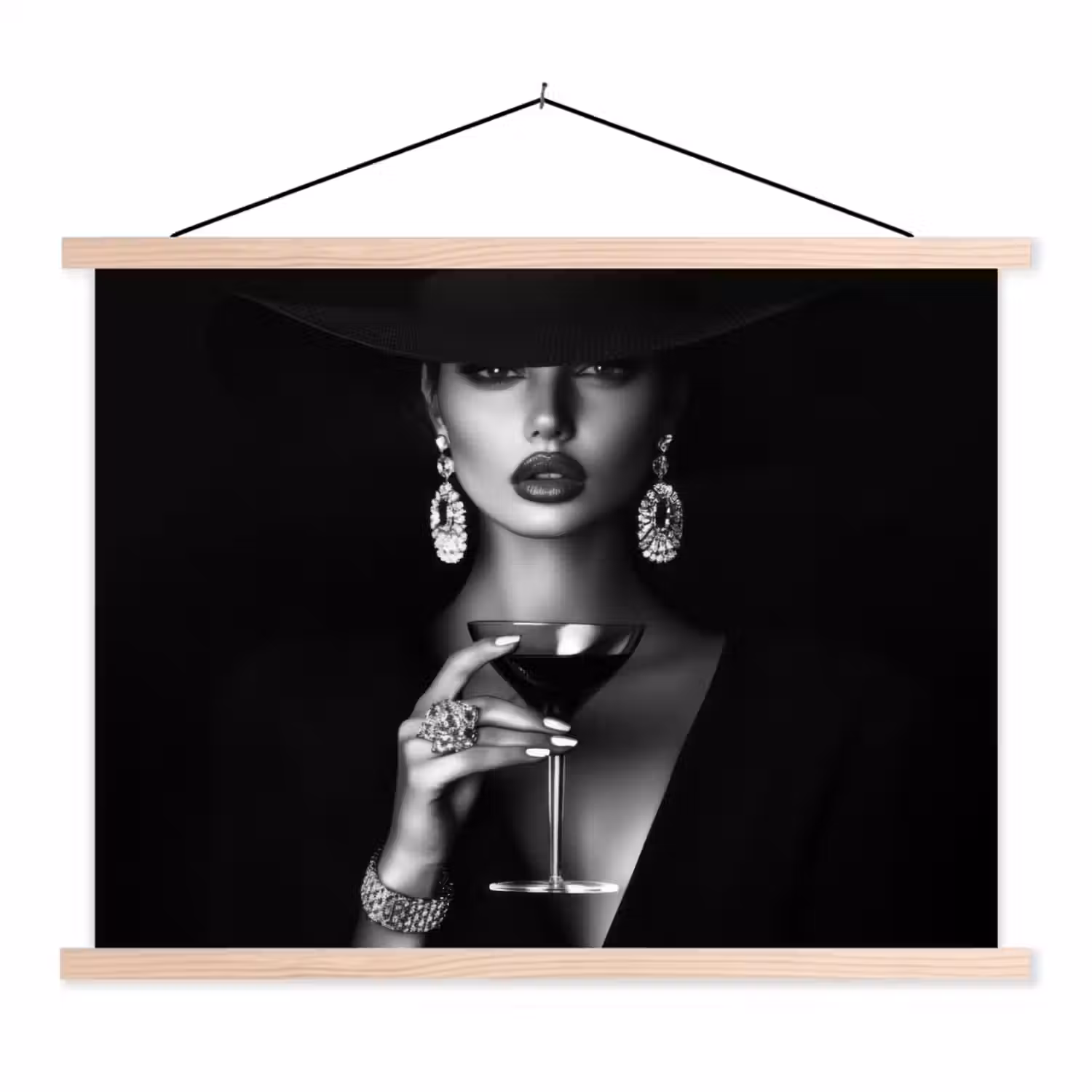 Vrouw - Cocktail - Chic textielposter latten blank klein -3d