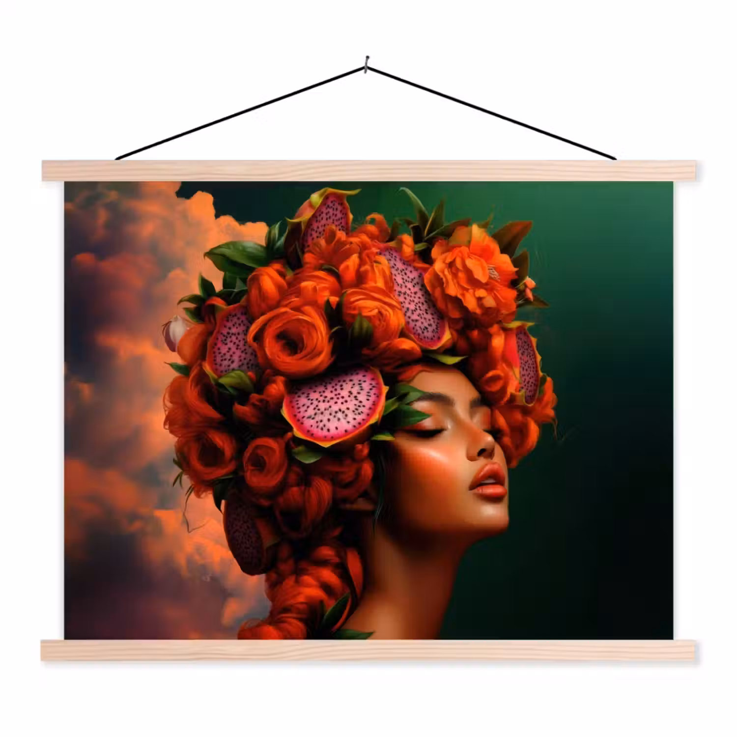 Vrouw - Drankenfruit - Rozen textielposter latten blank klein -3d