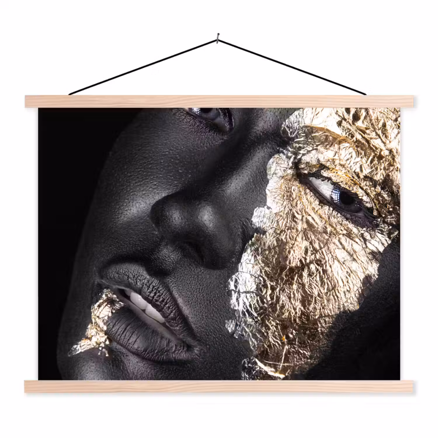 Vrouw - Goud - Zwart - Verf - Luxe textielposter latten blank klein -3d