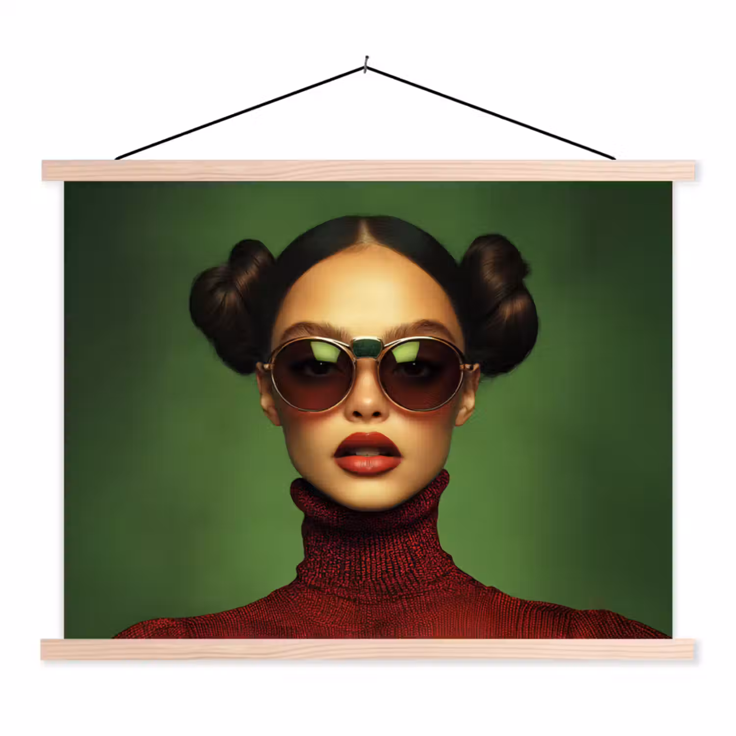 Vrouw - Groen - Bril - Aesthetic - Modern textielposter latten blank klein -3d