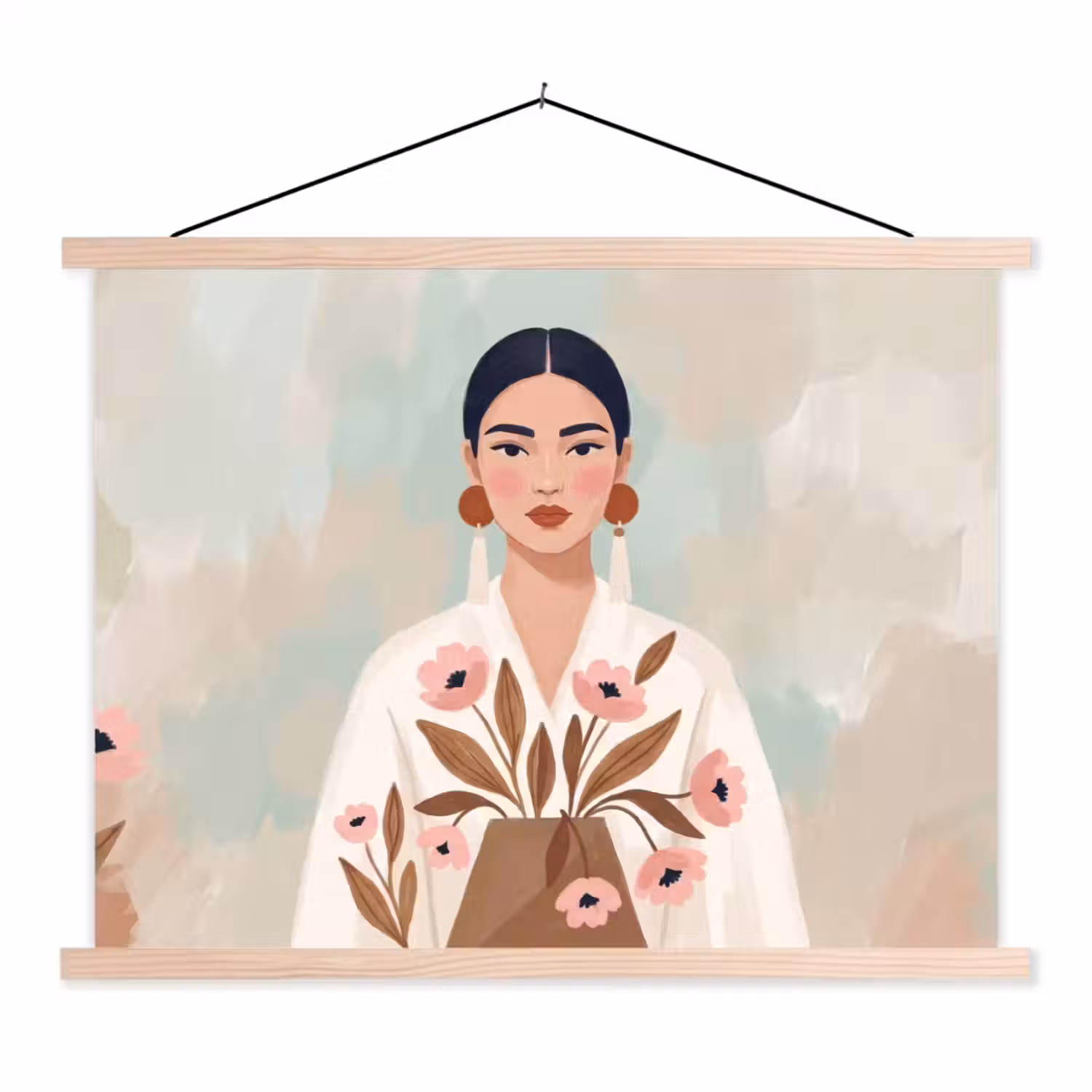 Vrouw - Kimono - Pastel textielposter latten blank klein -3d