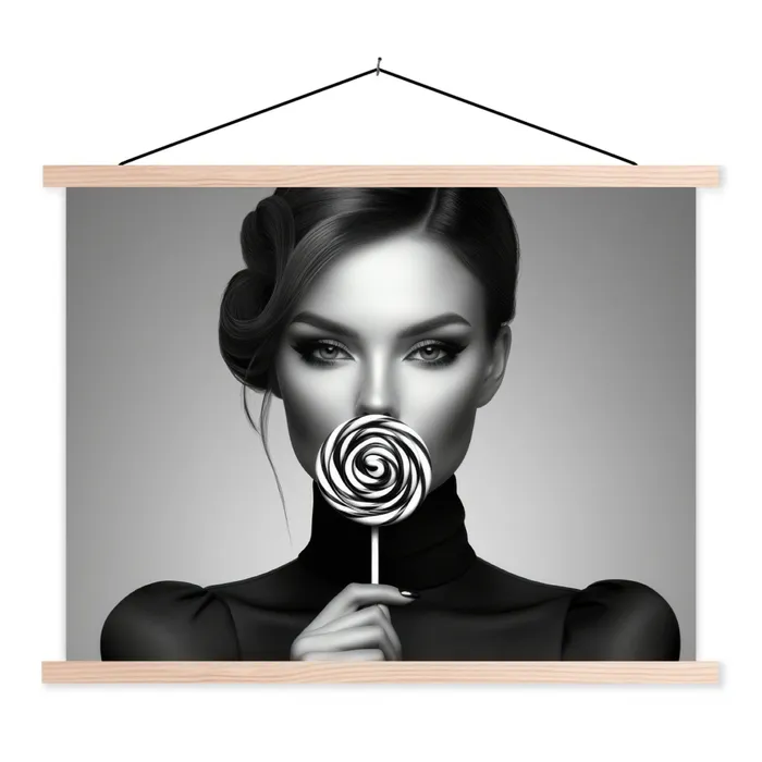 Vrouw - Lolly - Zwart textielposter latten blank klein -3d