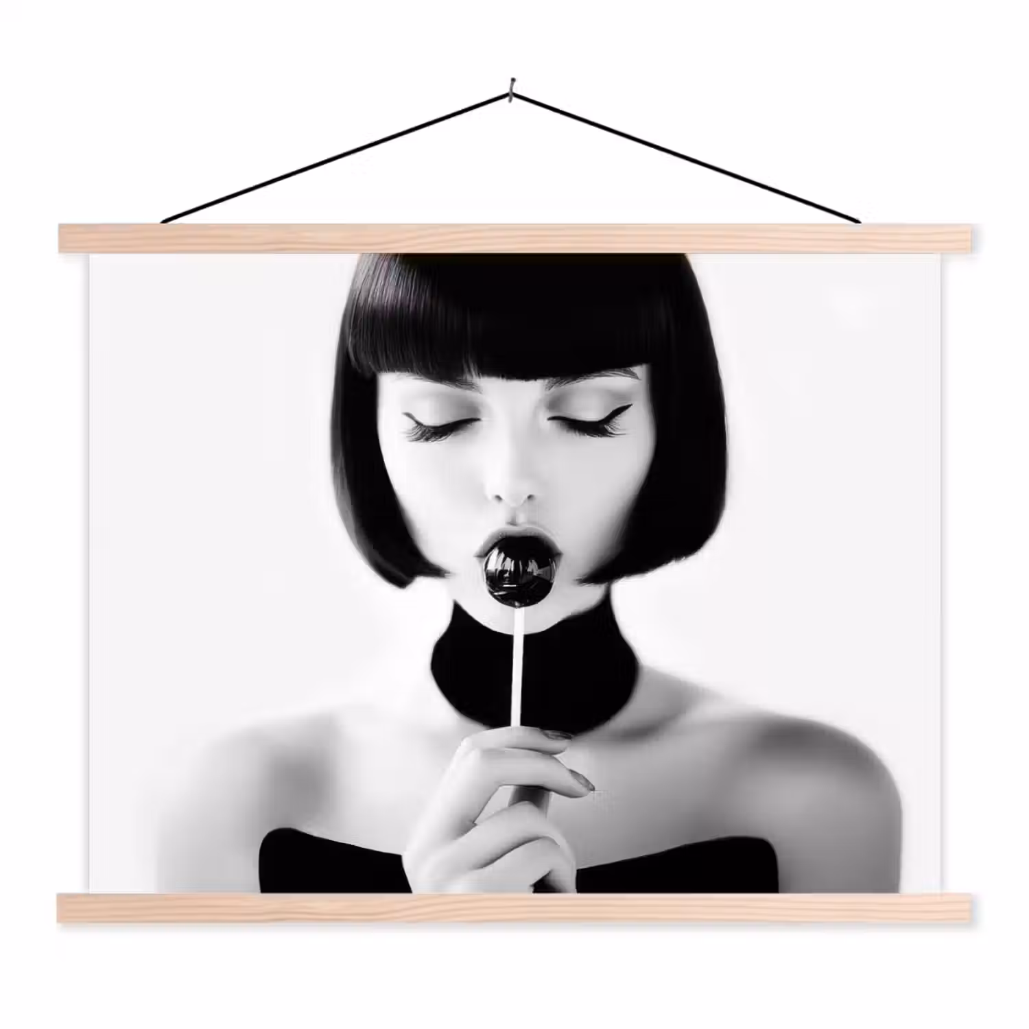 Vrouw - Lolly - Zwart - Wit textielposter latten blank klein -3d