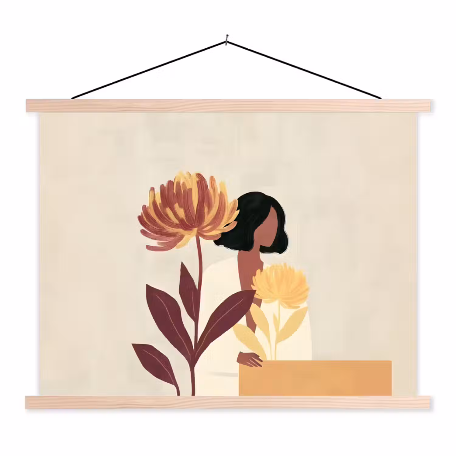 Vrouw - Minimalistisch - Bloem textielposter latten blank klein -3d