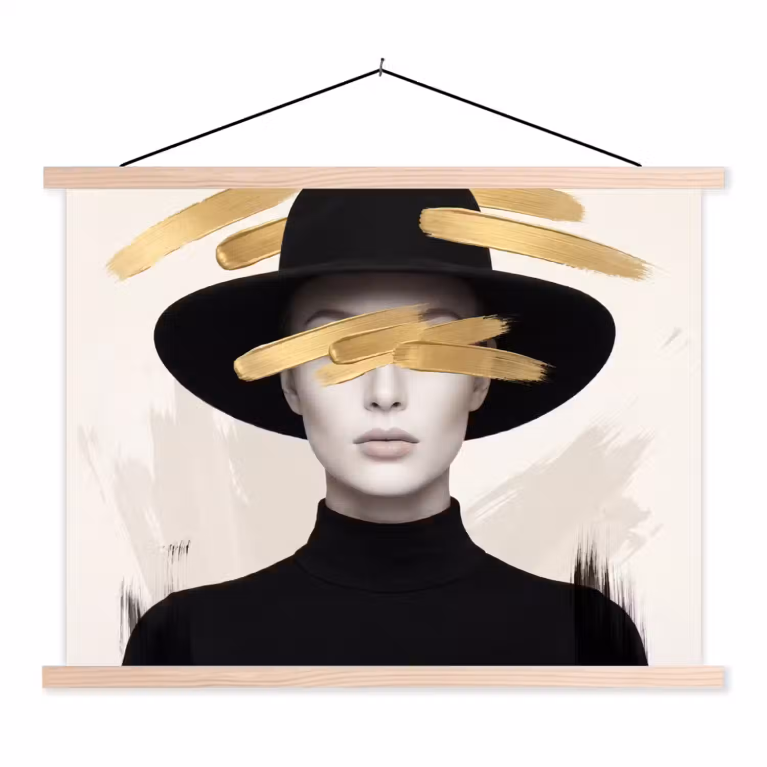 Vrouw - Portret - Modern - Goud - Kunst textielposter latten blank klein -3d