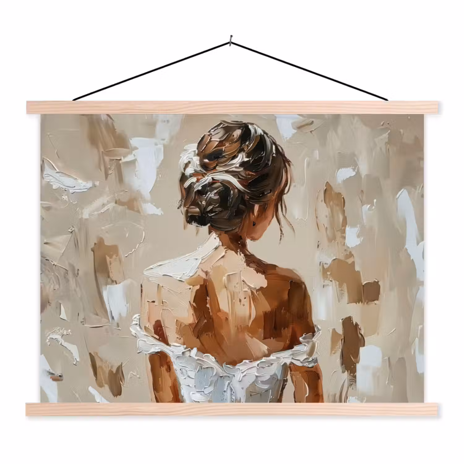 Vrouw - Verf - Abstract - Beige - Modern textielposter latten blank klein -3d