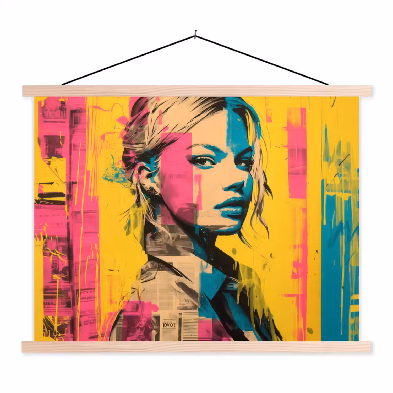 Vrouw - Verfstrepen - Gekleurd textielposter latten blank klein -3d