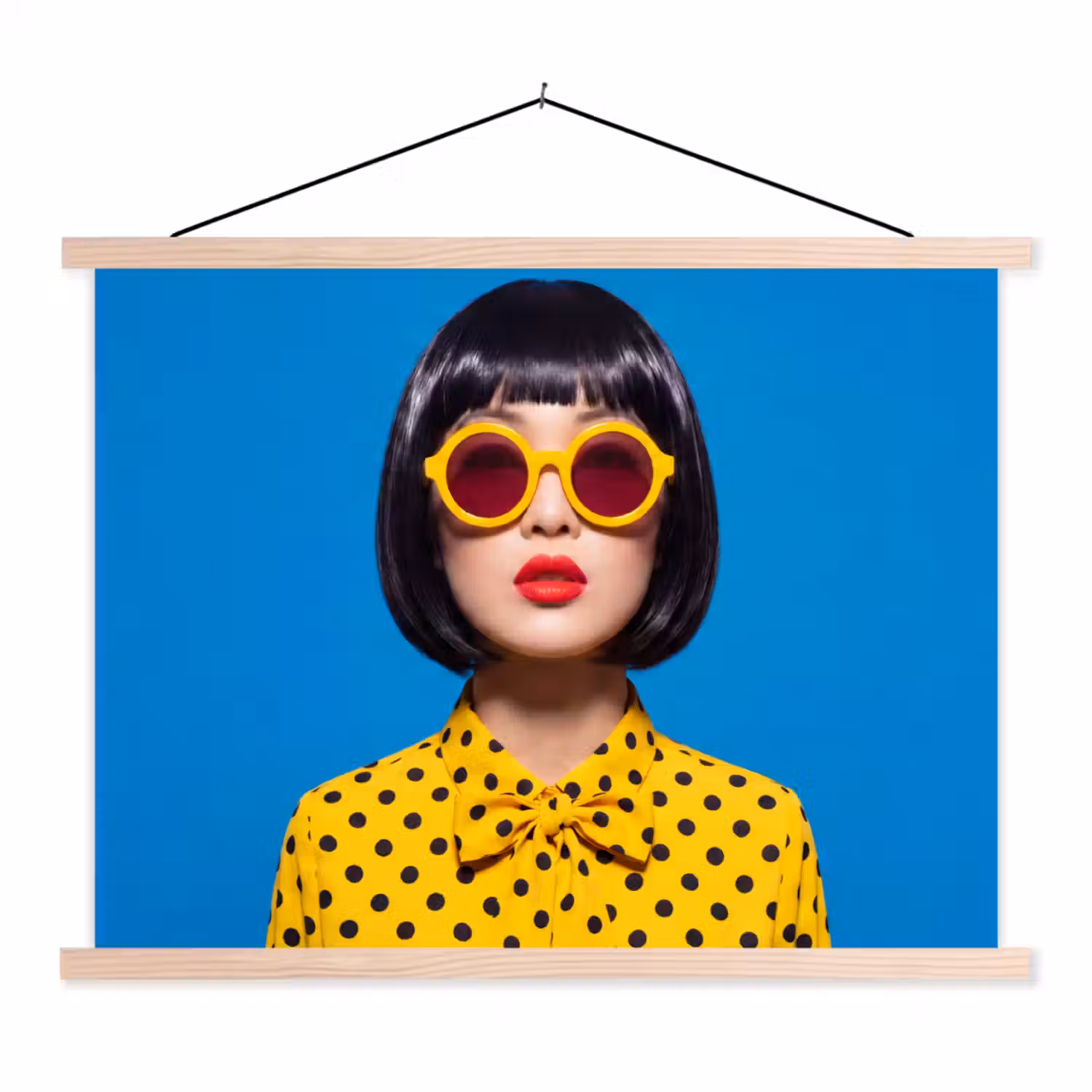 Vrouw - Zonnebril - Pop Art - Portret - Geel textielposter latten blank klein -3d