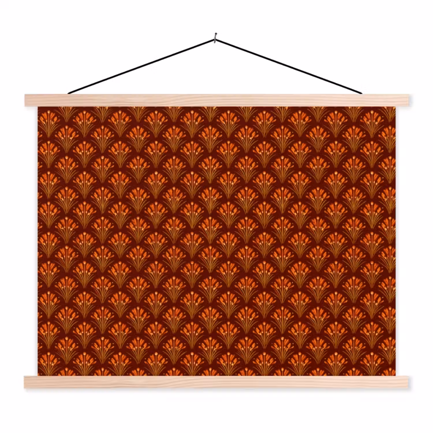 Waaiers - Art Deco - Botanisch - Roestbruin - Oranje textielposter latten blank klein 122 -3d