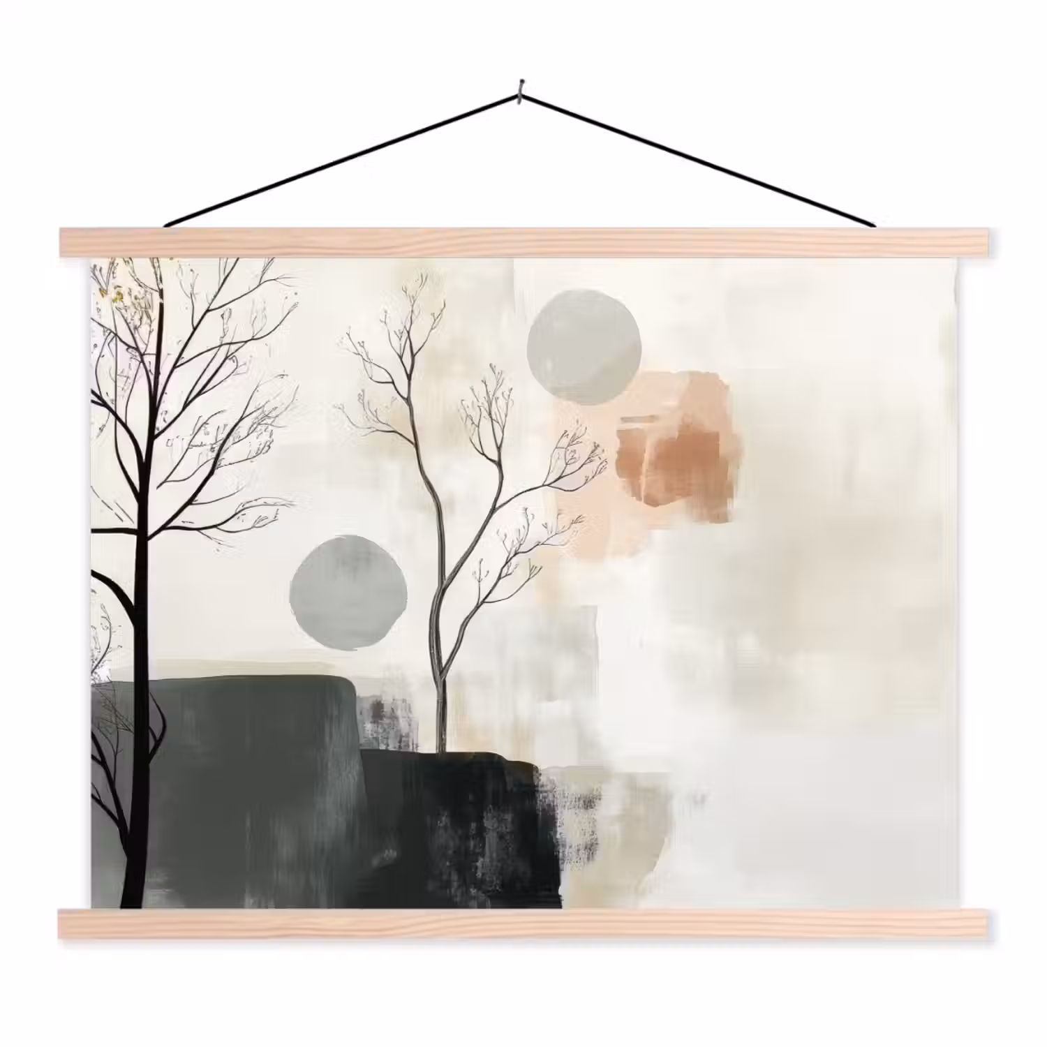 Wabi sabi - Beige - Plant textielposter latten blank klein -3d