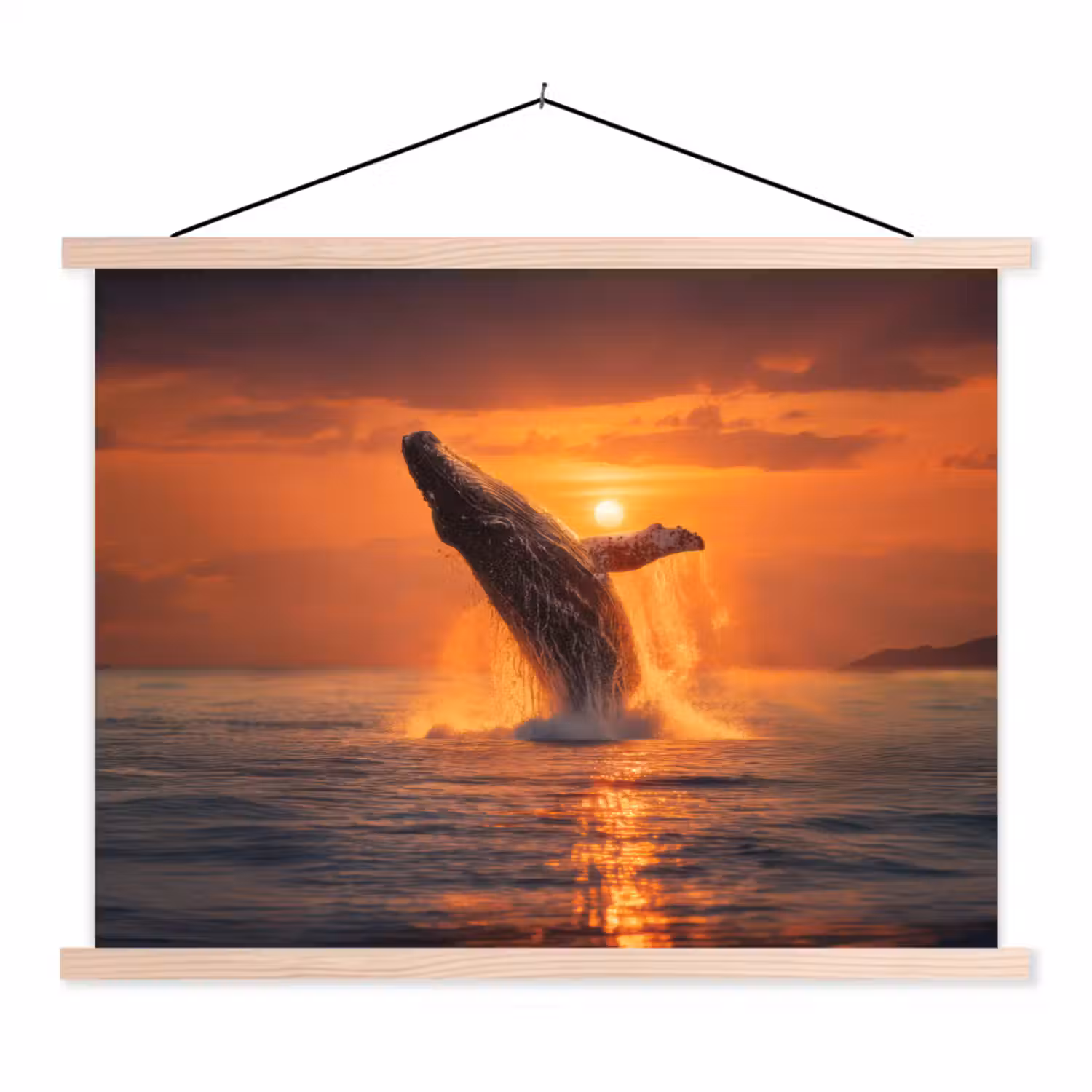 Walvis - Zon - Zee textielposter latten blank klein -3d