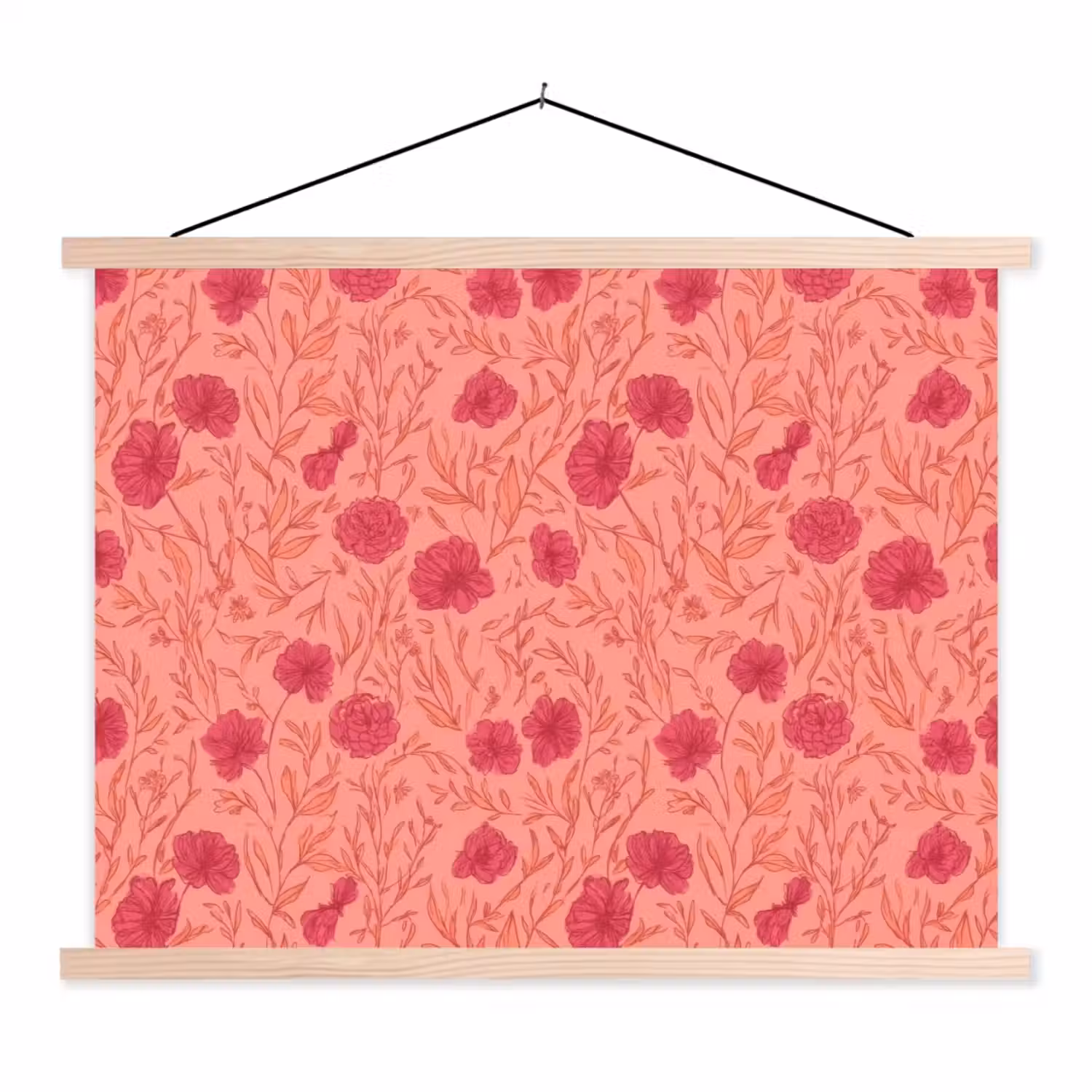 Weidebloemen - Romantisch - Roze textielposter latten blank klein 122 -3d