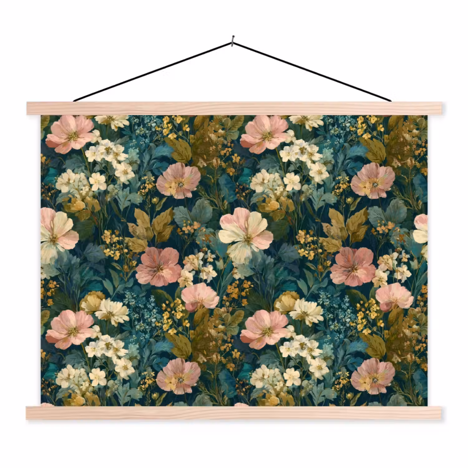 Wilde bloemen - Botanisch - Patroon - Roze - Romantisch textielposter latten blank klein 122 -3d
