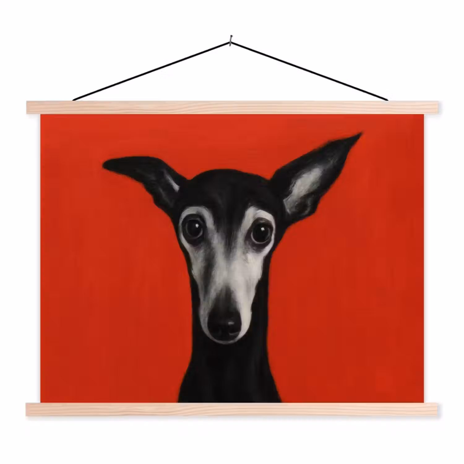 Windhond - Minimalistisch - Rood textielposter latten blank klein -3d