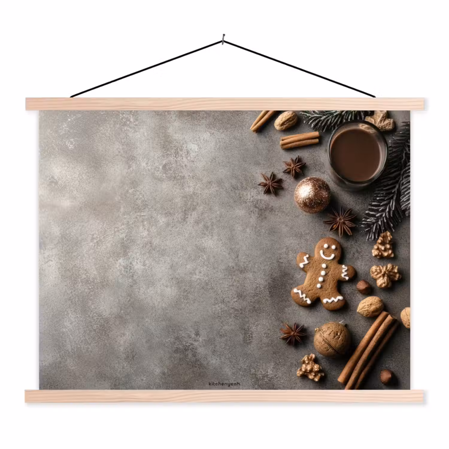 Winter - Kerst - Beton - Gingerbread man textielposter latten blank klein -3d