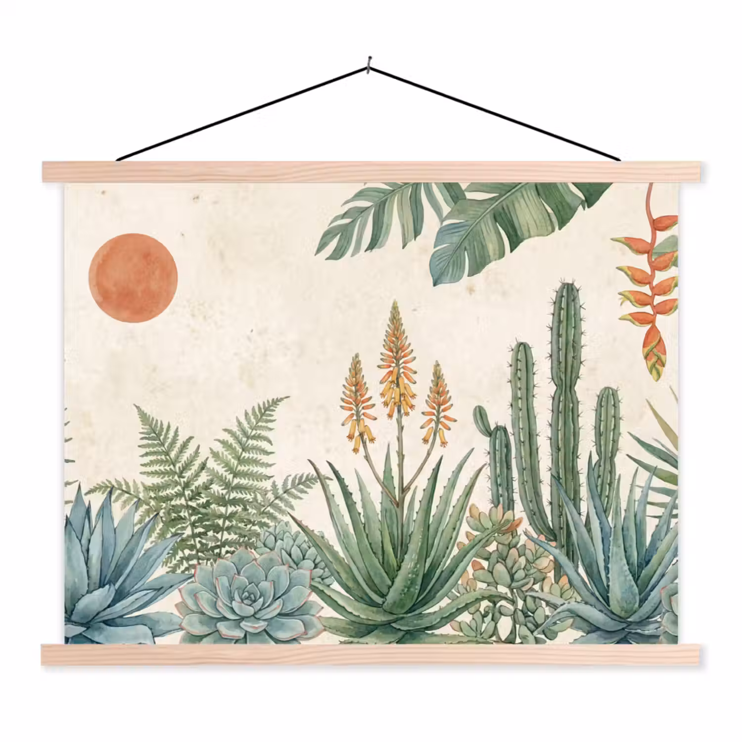 Woestijn - Planten - Groen textielposter latten blank klein -3d