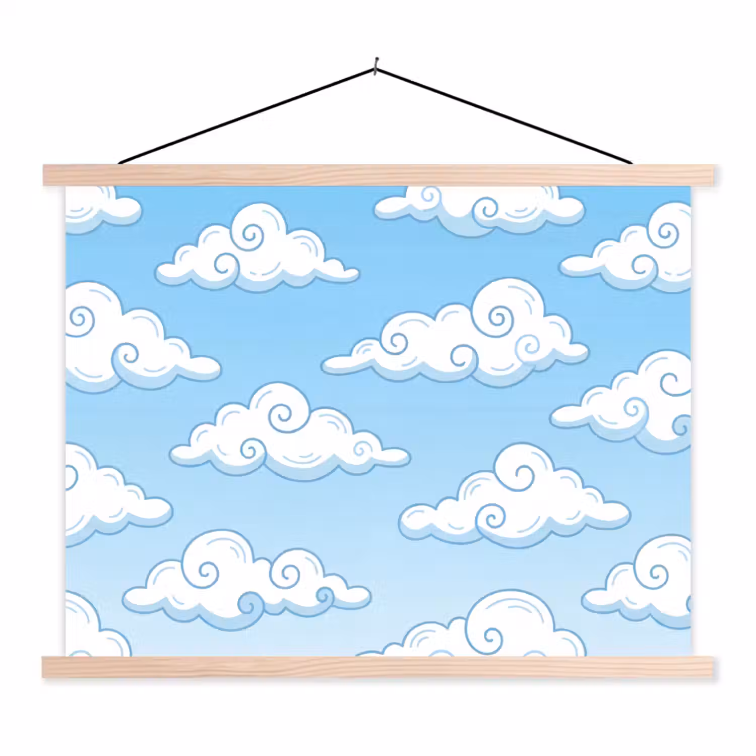 Wolk - Lucht - Cartoon - Blauw - Wit textielposter latten blank klein -3d