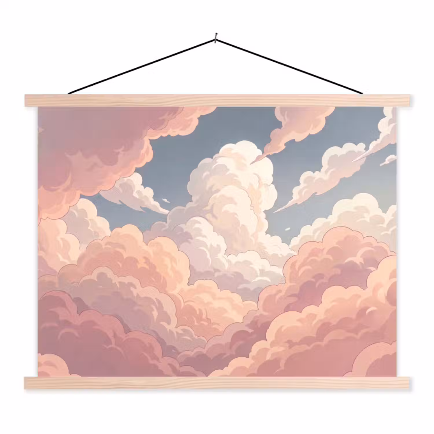 Wolken - Lucht - Natuur - Pastel - Roze textielposter latten blank klein -3d