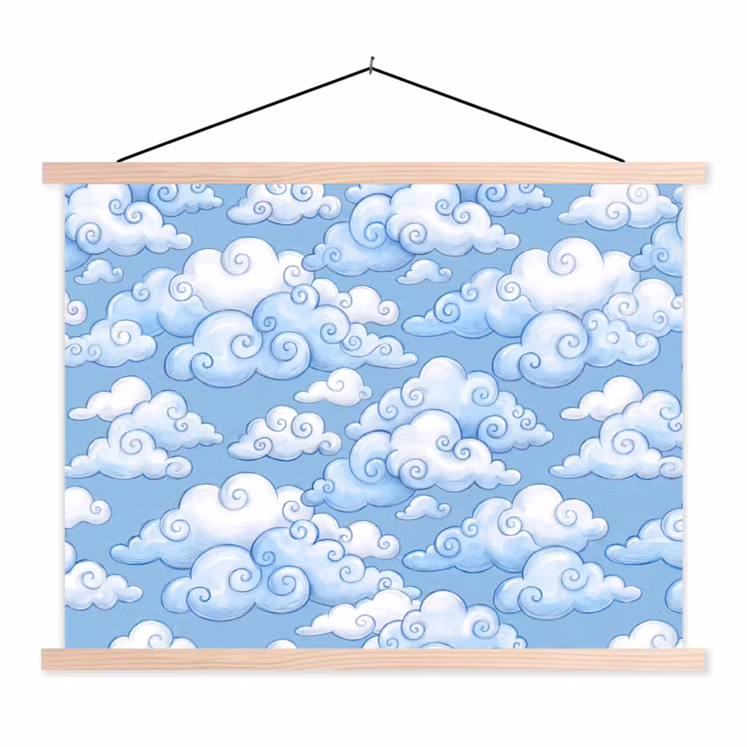 Wolken - Patroon - Hemel - Illustratie - Wit textielposter latten blank klein -3d