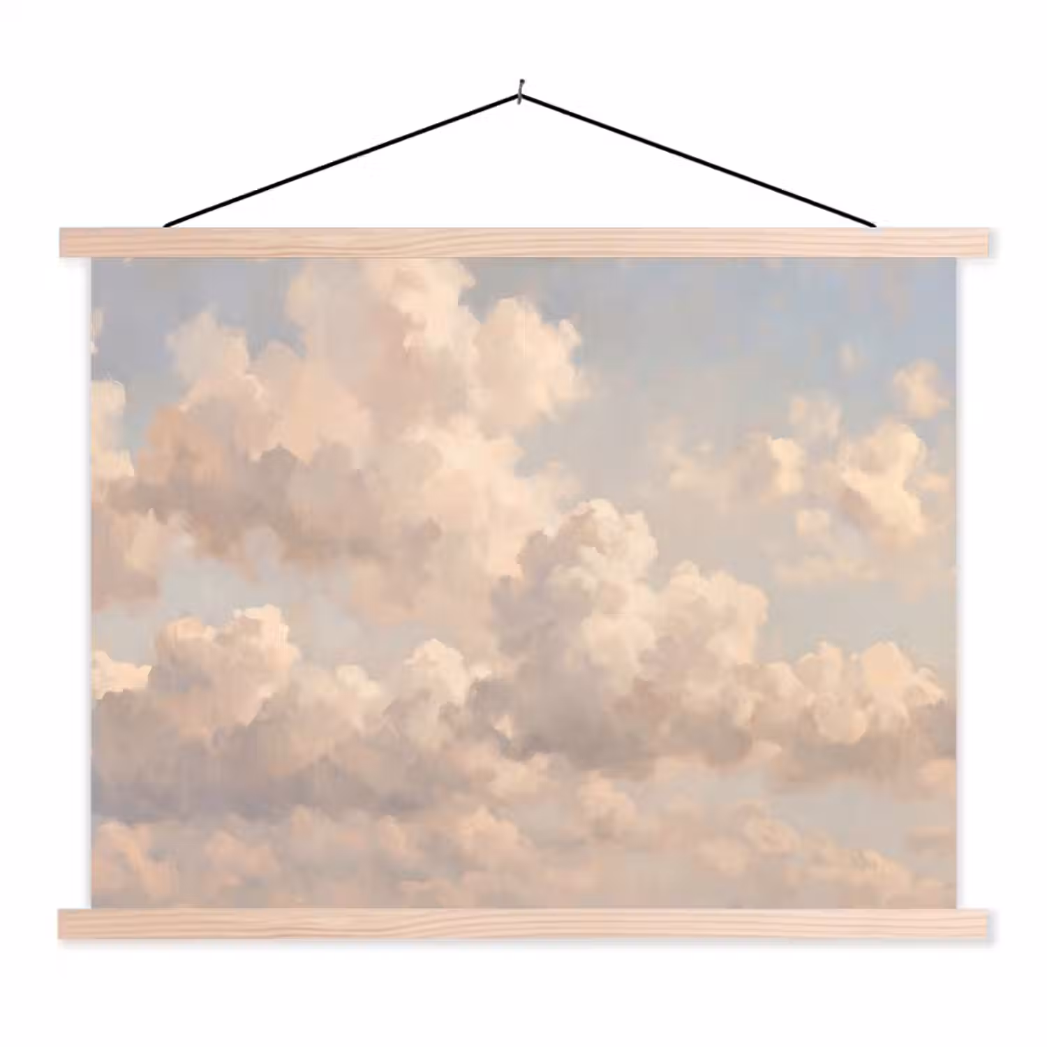 Wolken - Zacht - Natuur - Klassiek - Beige textielposter latten blank klein -3d