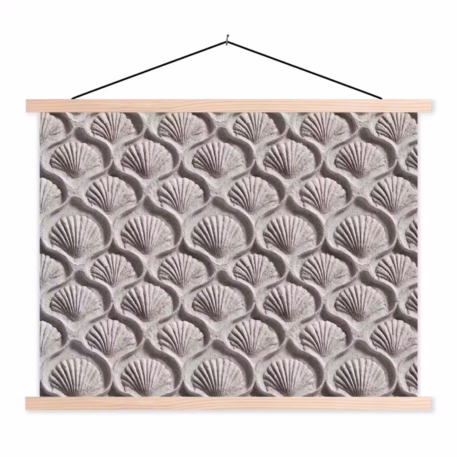 Zand - Schelpenvorm - Grijs textielposter latten blank klein 122 -3d