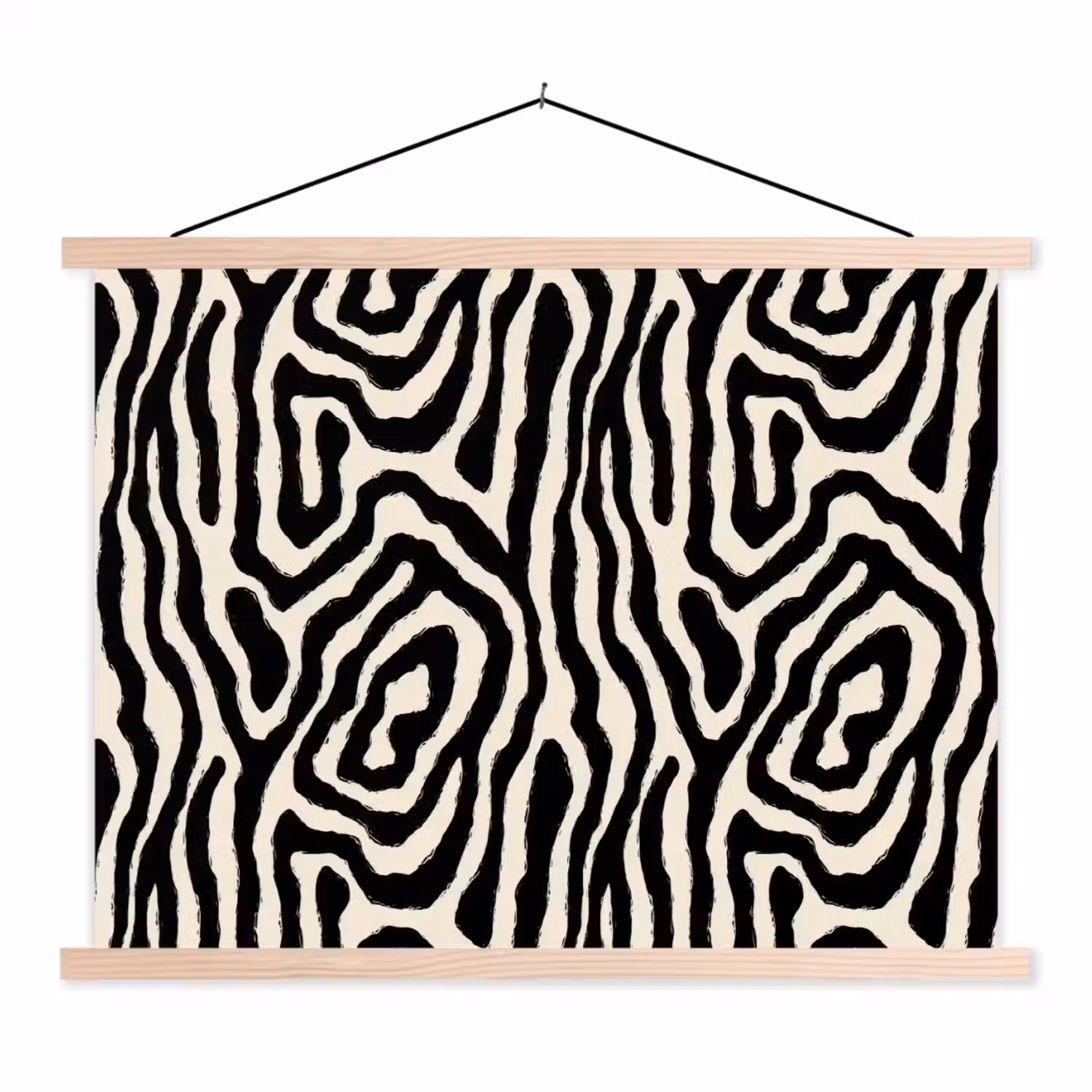 Zebra - Zwart - Abstract textielposter latten blank klein 122 -3d