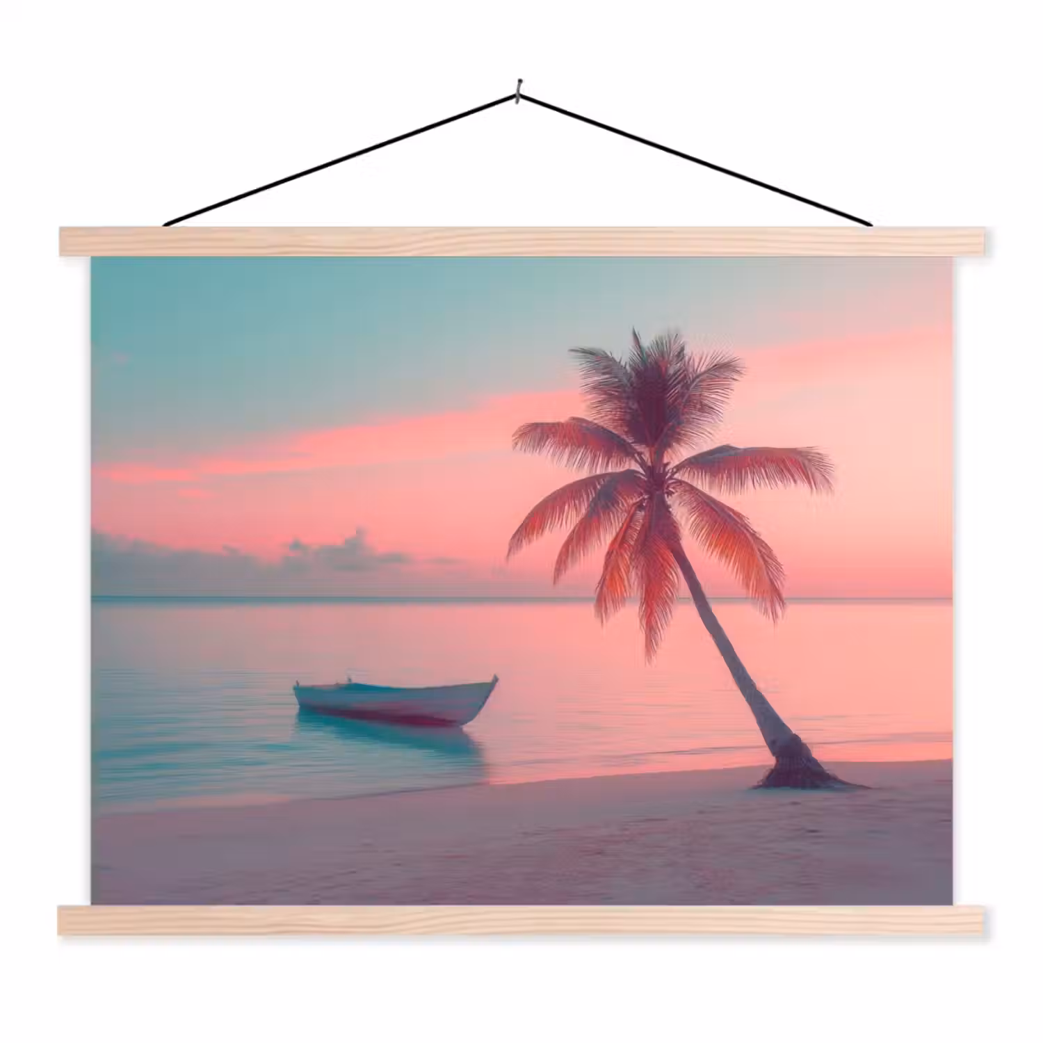 Zee - Boot - Zonsondergang textielposter latten blank klein -3d
