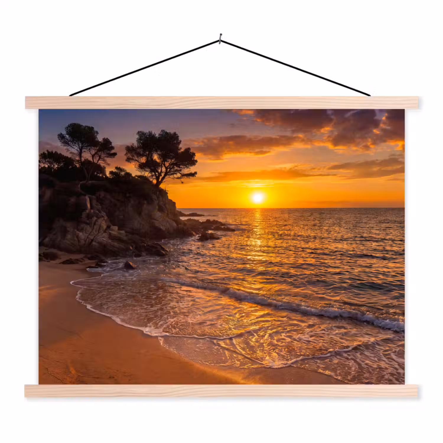 Zee - Kust - Zonsondergang - Natuur - Oranje textielposter latten blank klein -3d