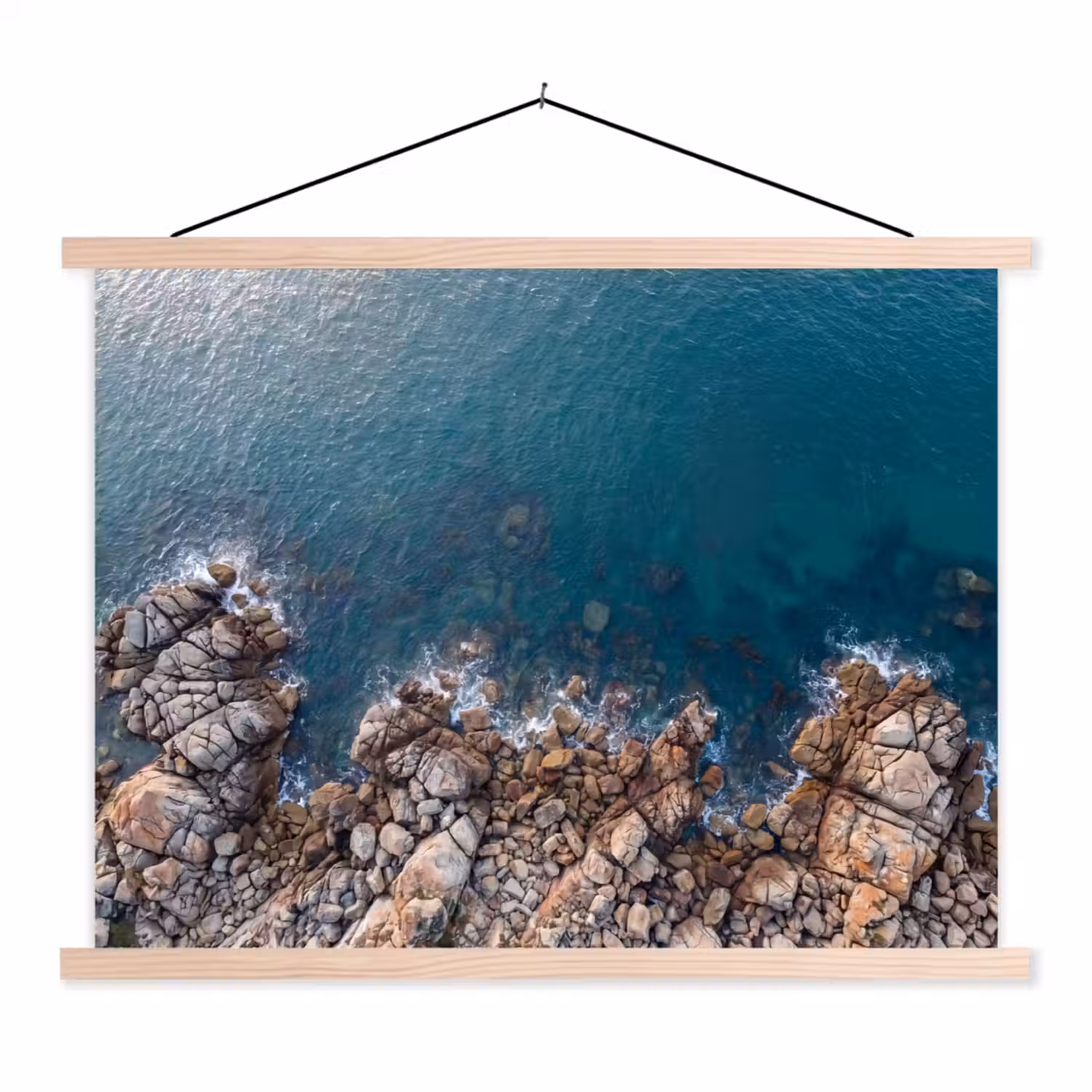 Zee - Kustlijn - Natuur - Abstract - Blauw textielposter latten blank klein -3d
