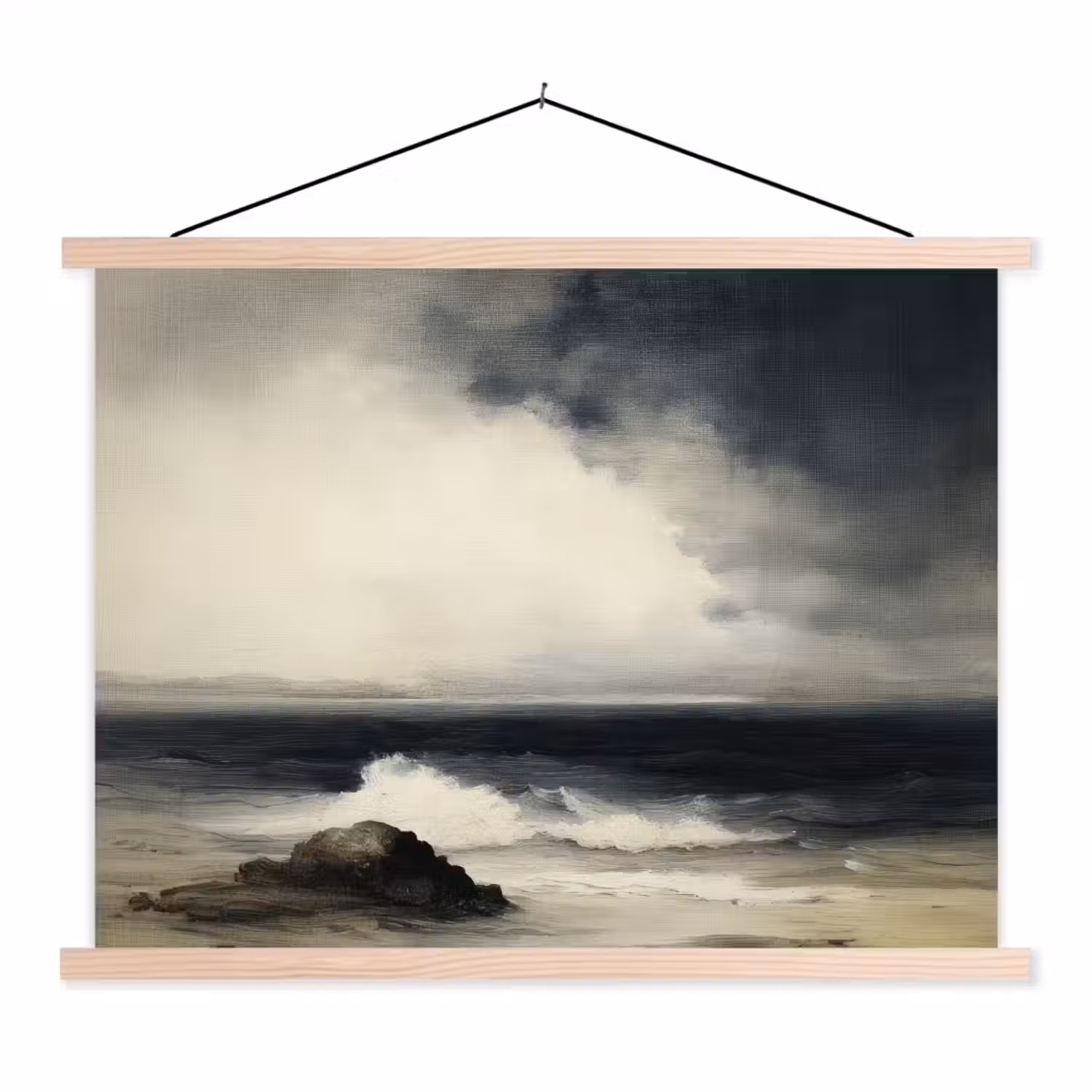 Zee - Rotsen - Storm textielposter latten blank klein -3d