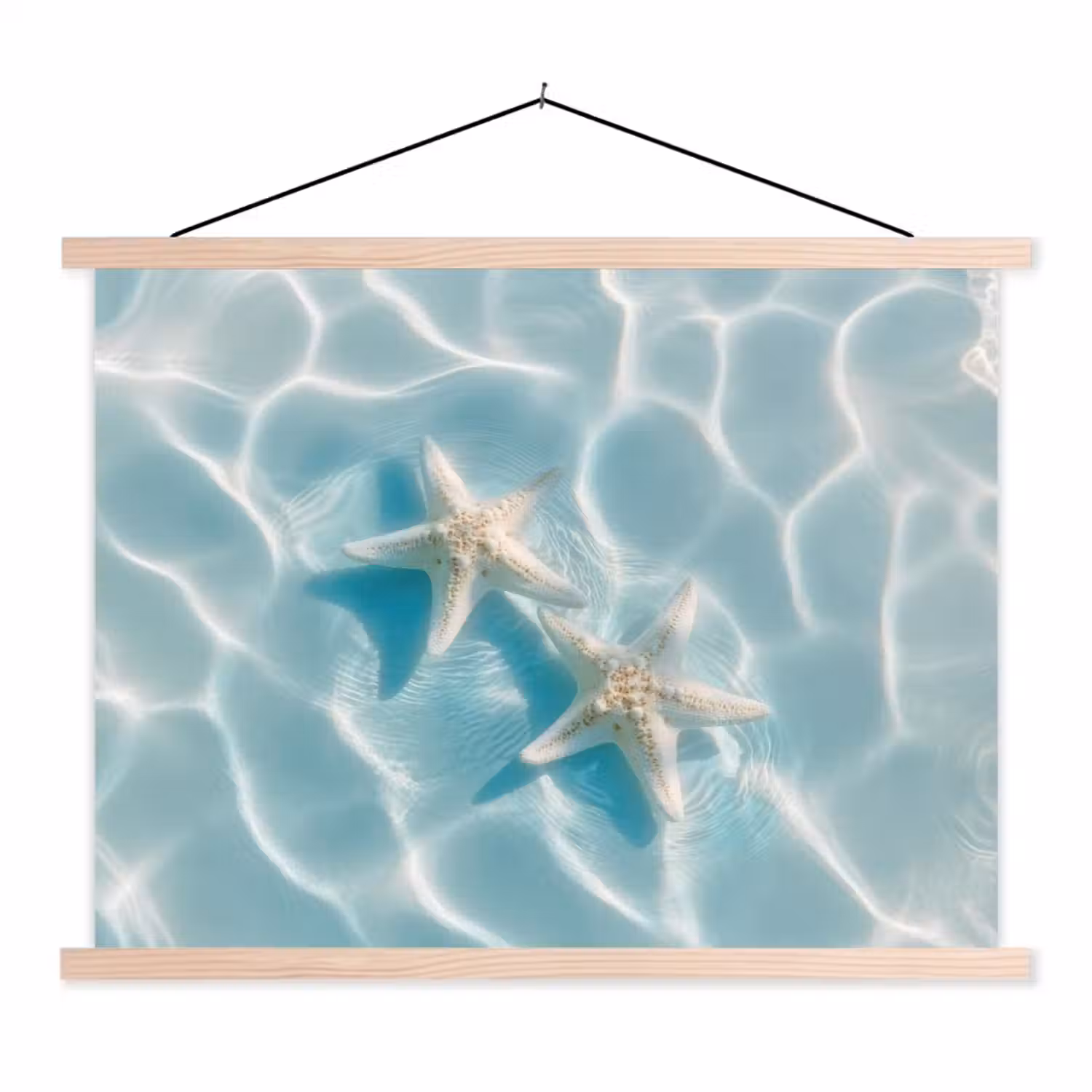 Zeesterren - Golvend water - Rustgevend textielposter latten blank klein -3d