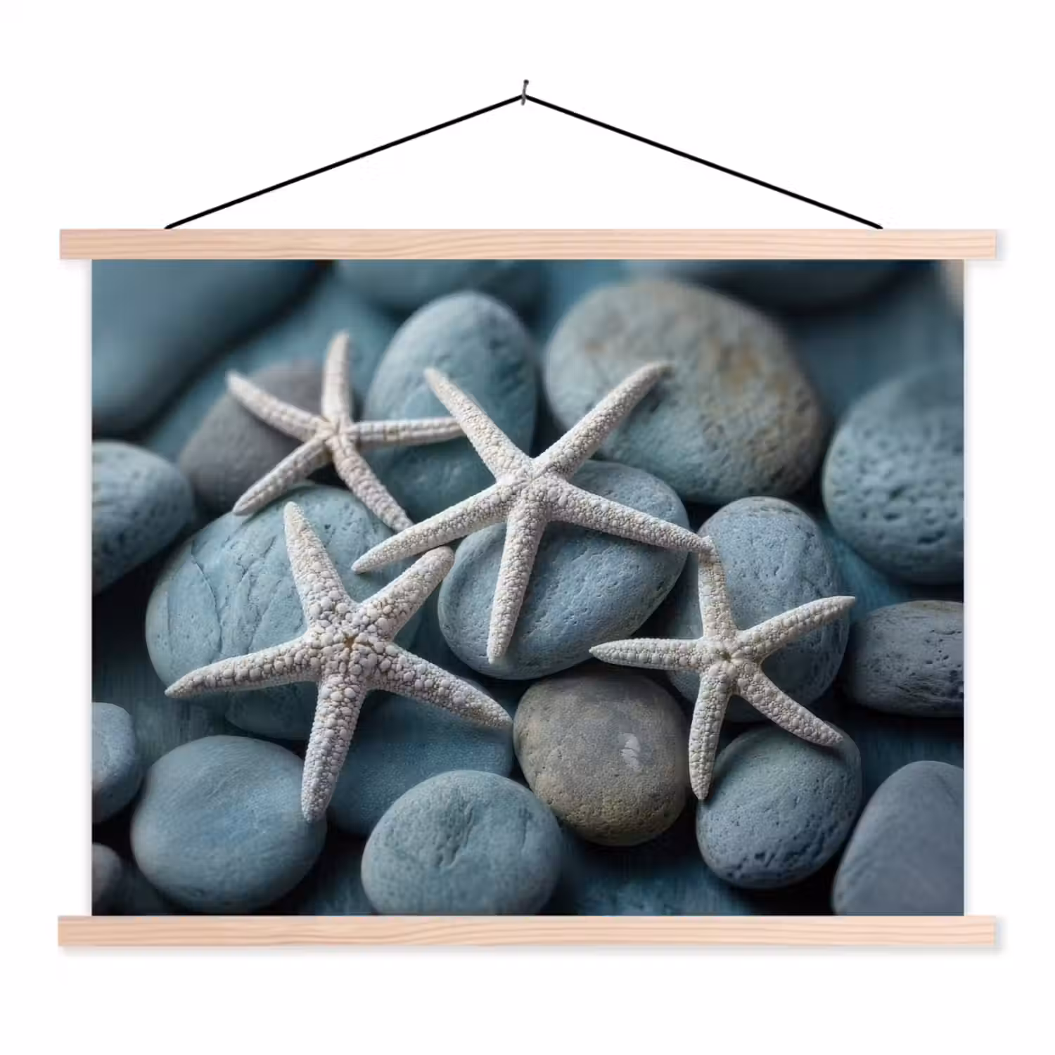 Zeesterren - Stenen - Wit textielposter latten blank klein -3d
