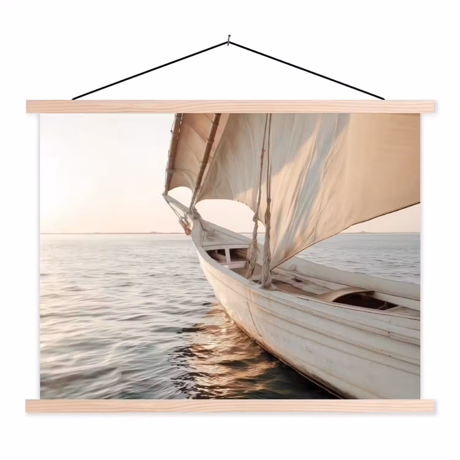 Zeilboot - Zee - Beige - Zon textielposter latten blank klein -3d