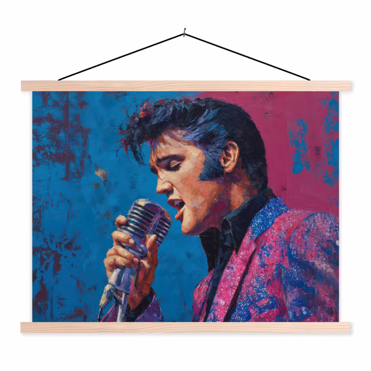 Zingende man - Glitterjas - Microfoon textielposter latten blank klein -3d