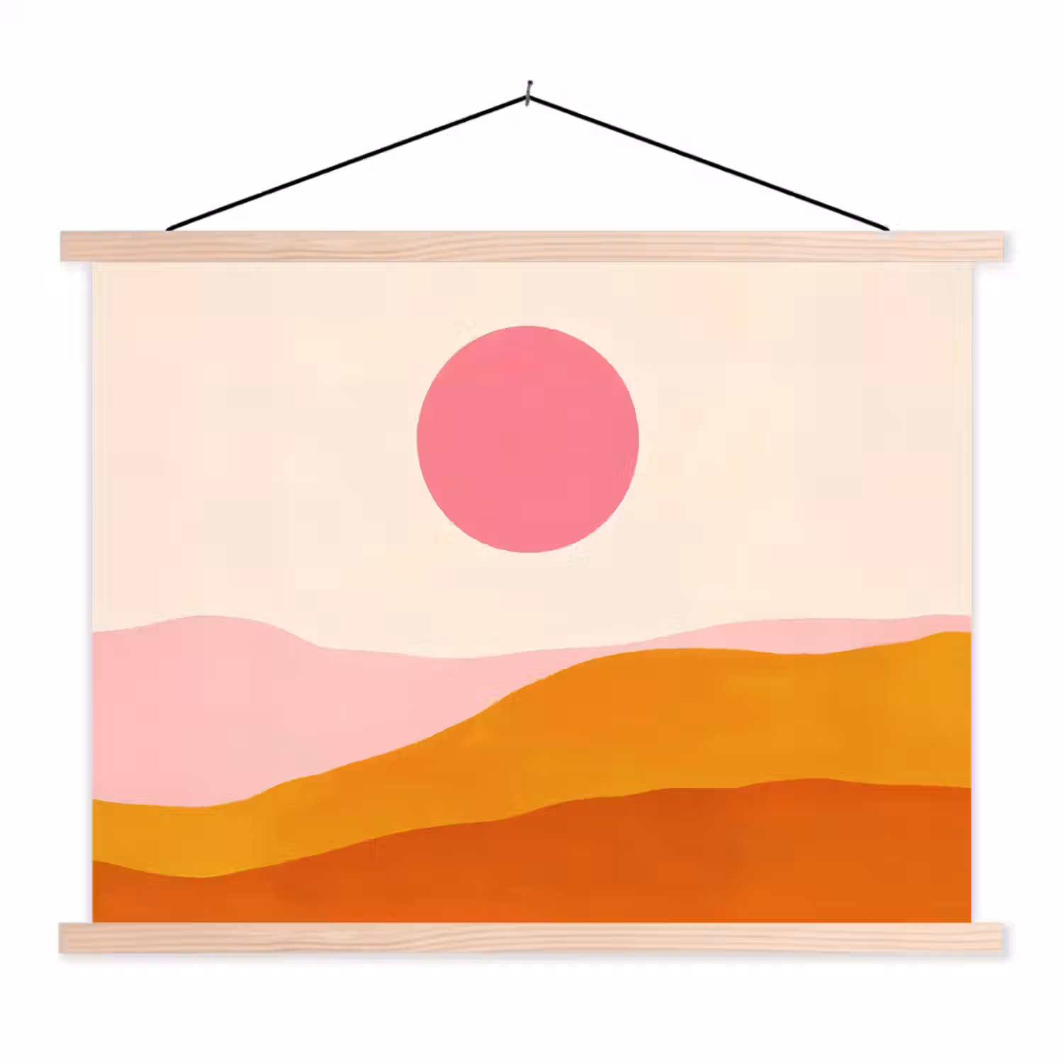 Zon - Heuvels - Abstract - Roze textielposter latten blank klein -3d