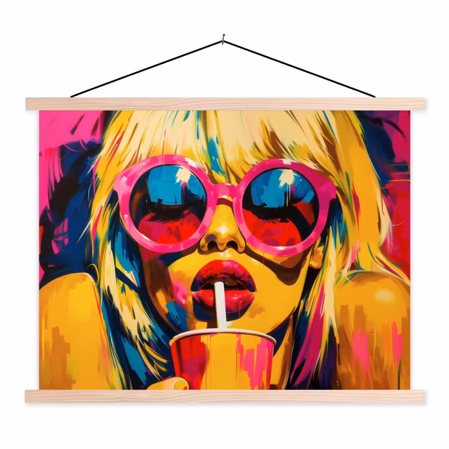 Zonnebril - Roze - Vrouw - Rietje textielposter latten blank klein -3d