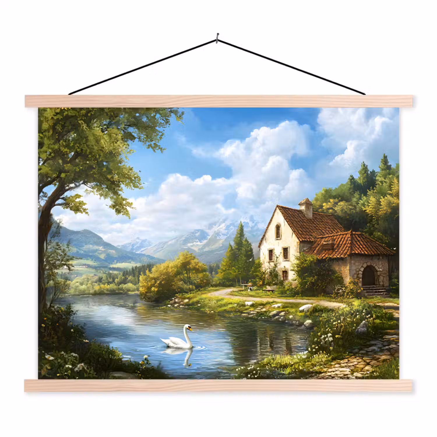Zwaan - Bomen - Rust textielposter latten blank klein -3d