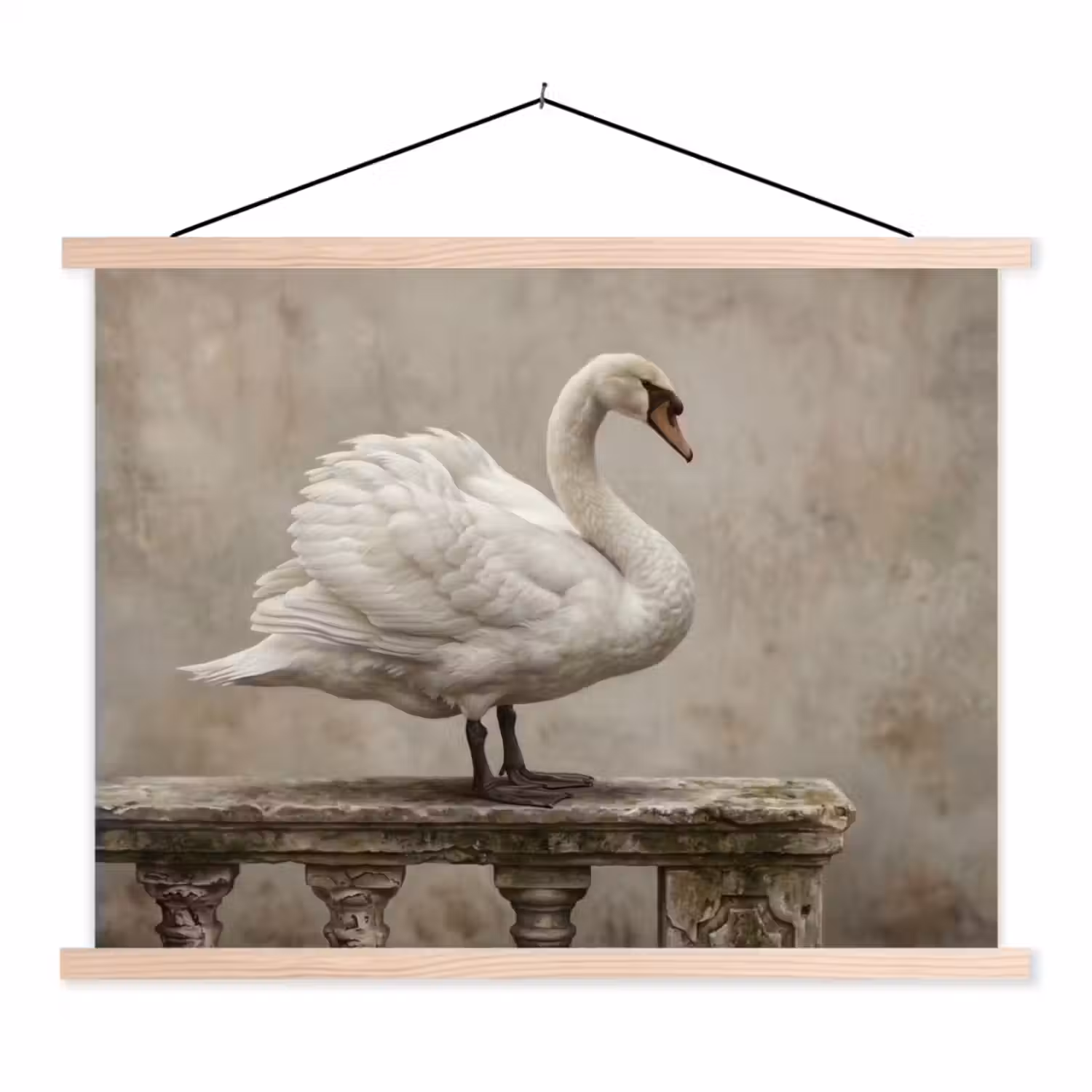 Zwaan - Elegant - Dieren - Wit textielposter latten blank klein -3d